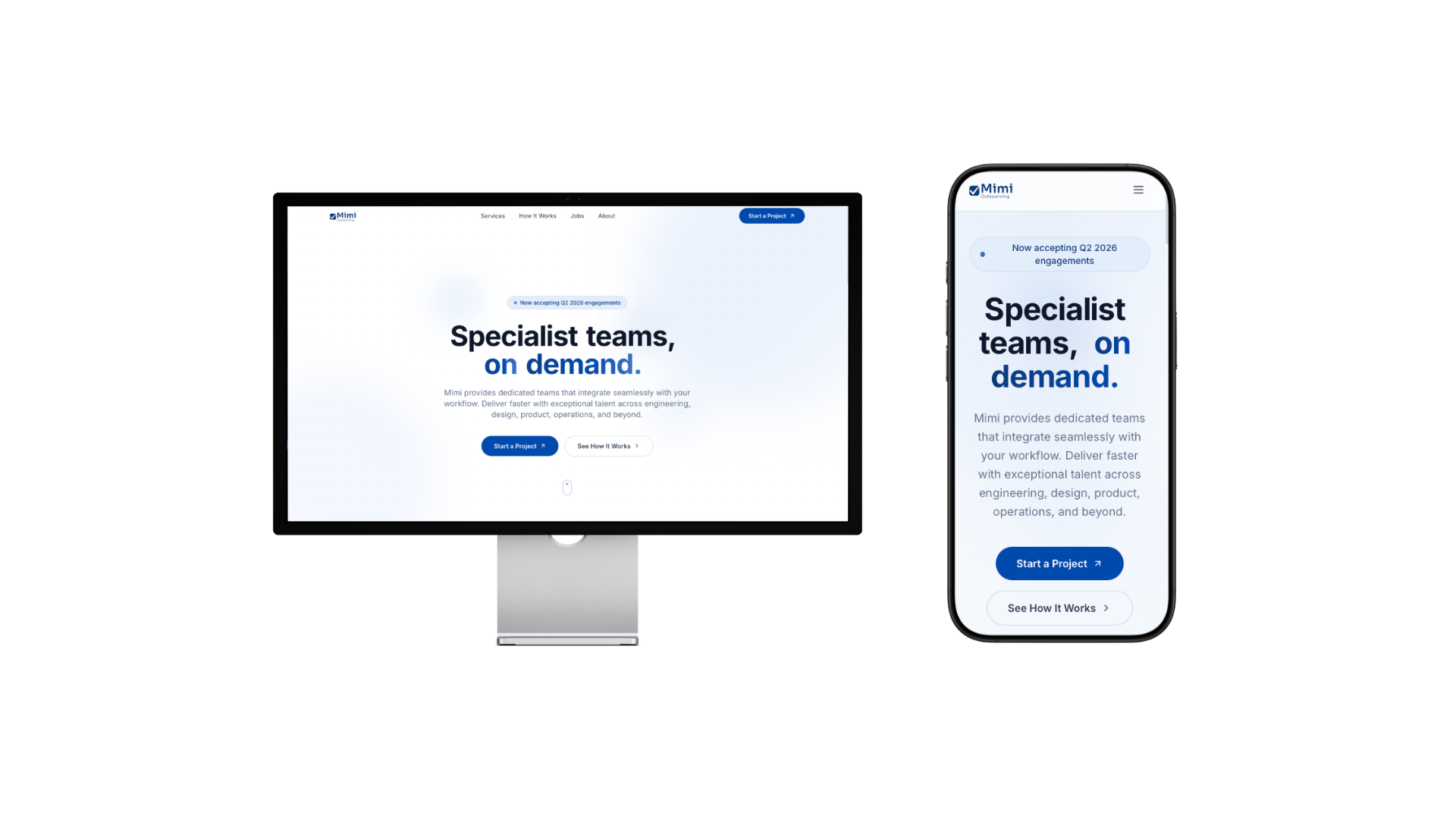 Mimi Outsourcing platform - mobile responsive view