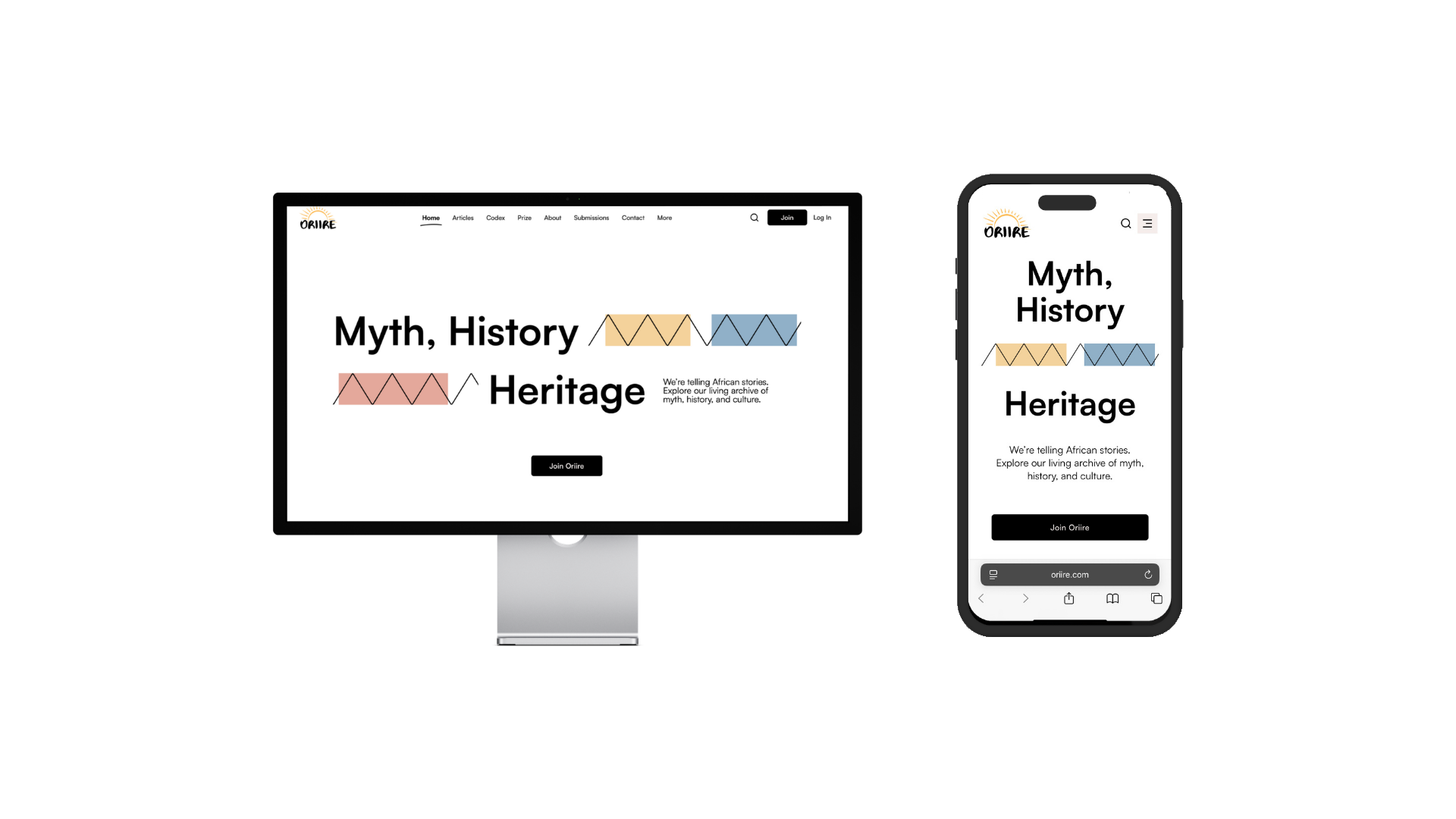 Oriire platform mockup - homepage